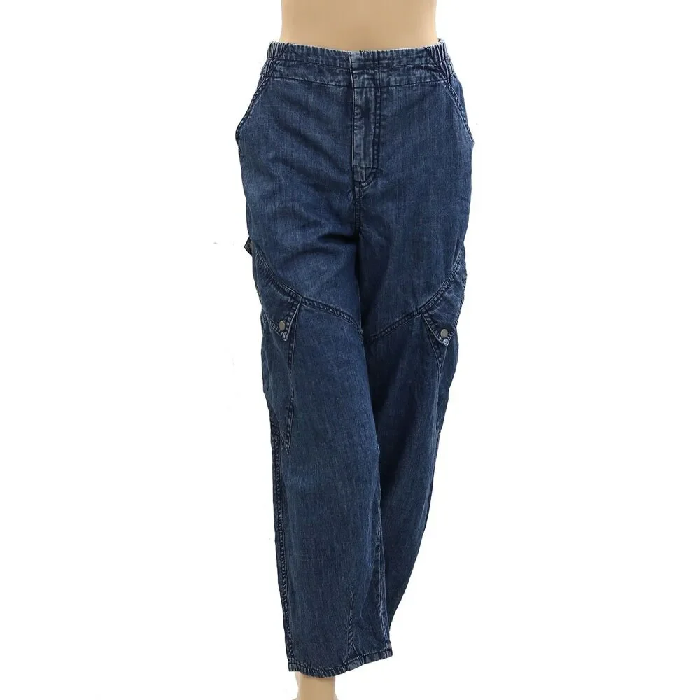 Anthropologie Pilcro Utility Curve Mid-Rise Cargo Jeans Pants Blue M-28 285578